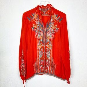 Johnny Was Red Embroidered Blouse